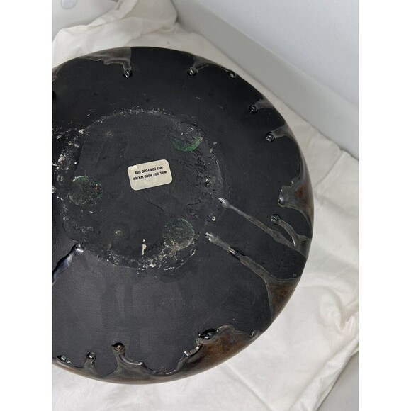 Vintage Haeger Matte Black Bronze Tone Volcanic Drip Lava Glaze Art Pottery UFO - Picture 13 of 14